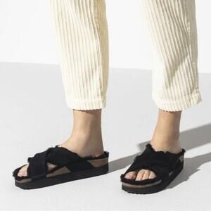 Papillio Birkenstock Daytona Shearling Black Platform Sandals Women Size 39 EU